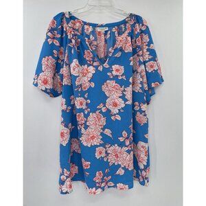 Studio‎ B Bobeau Plus Size Turquoise Blue Floral Peasant Flutter Sleeve Top 3x